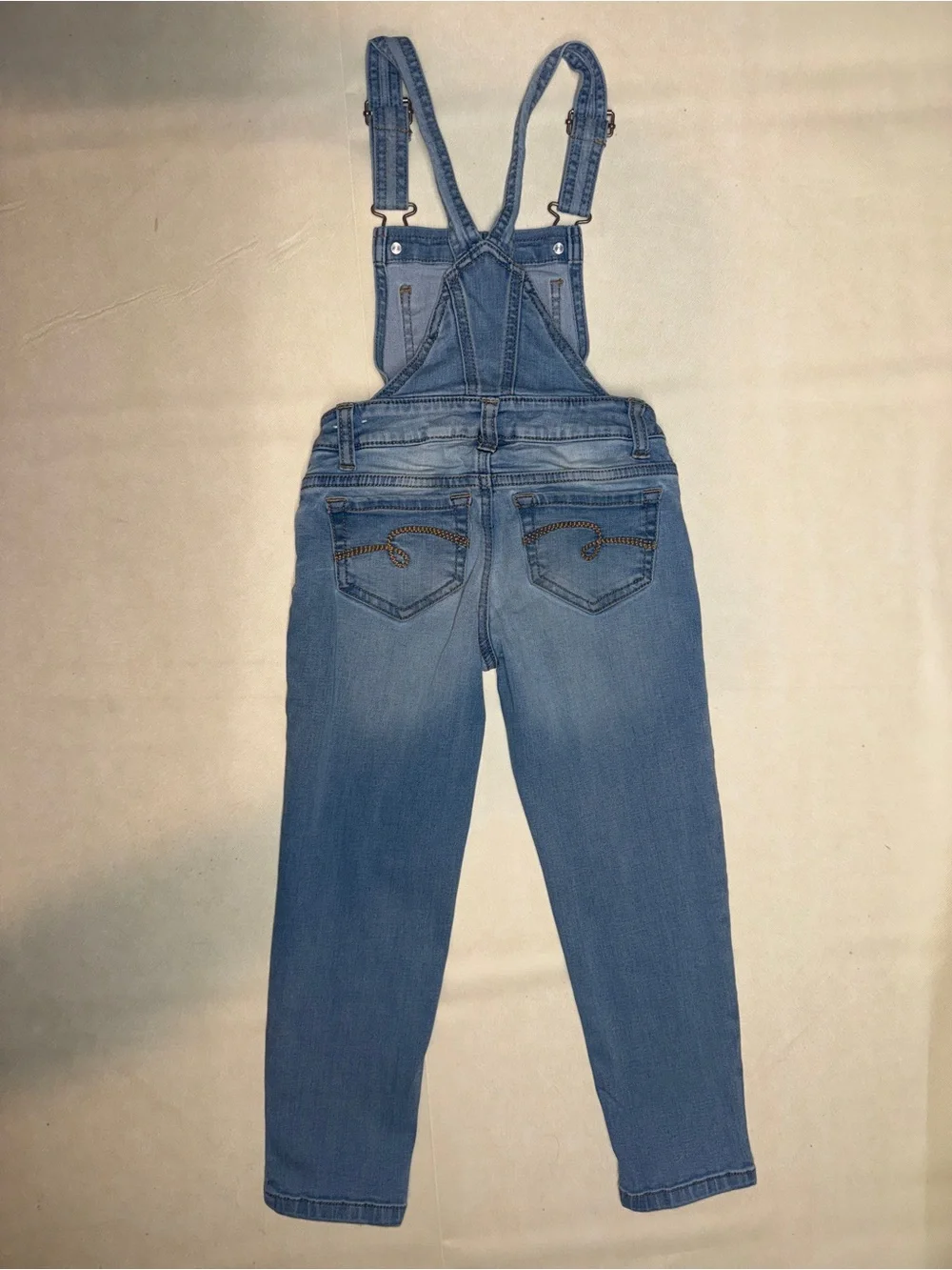 Justice Light Blue Denim Overalls with White Lace Appliqué